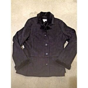 JONES‎ NEW YORK WOMENS COAT JACKET FAUX SUEDE SIZE L LARGE WARM BLACK